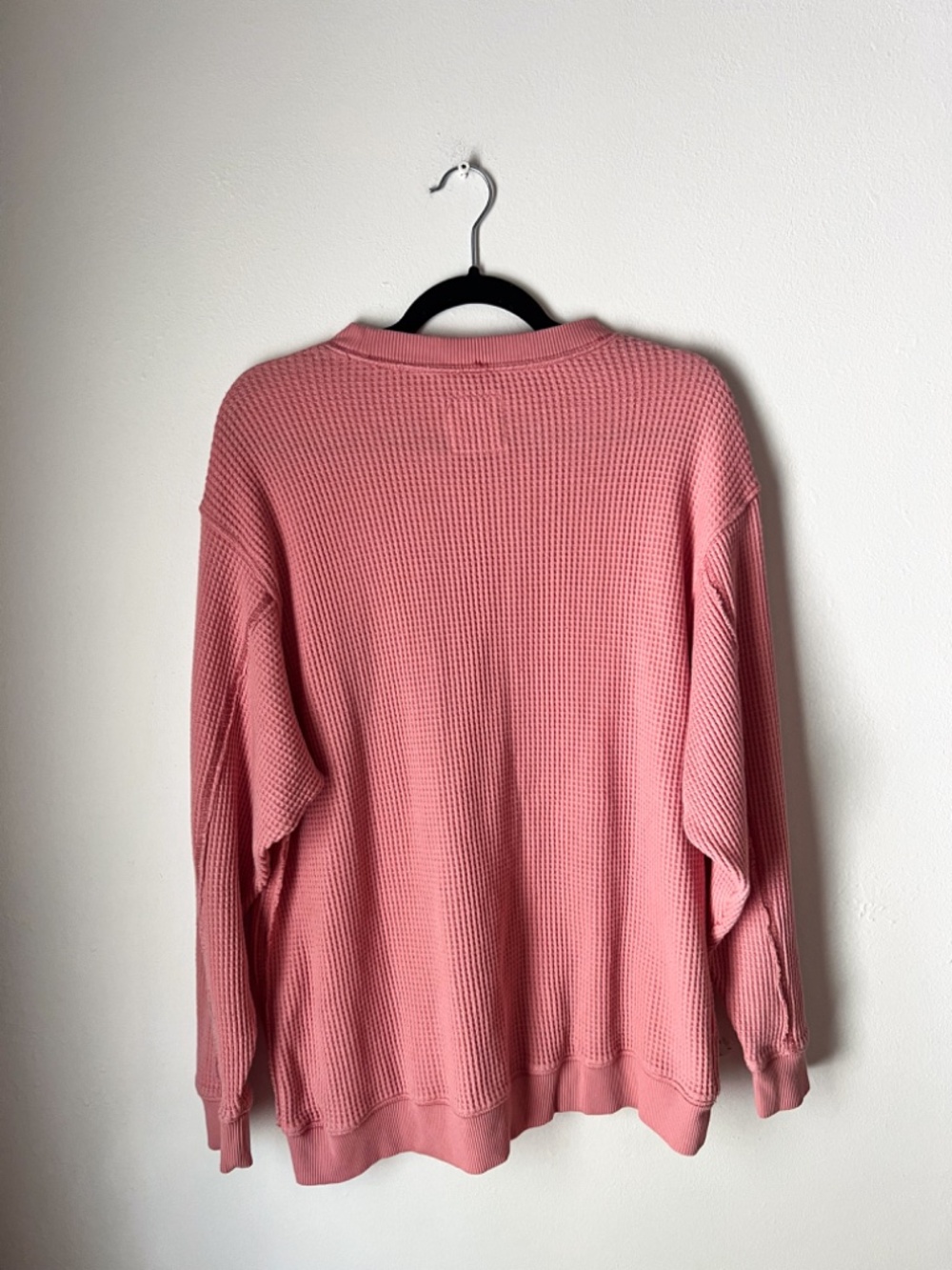 Aerie Oversized Waffle Knit Crewneck Sweatshirt Pink Cozy Lounge Top | Thermal - Picture 2 of 4
